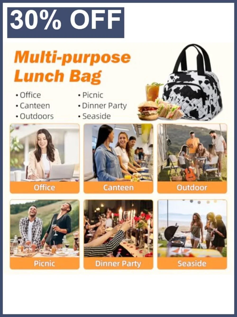 Insulated Lunch Bag Cooler Tote Oxford Cloth Leakproof